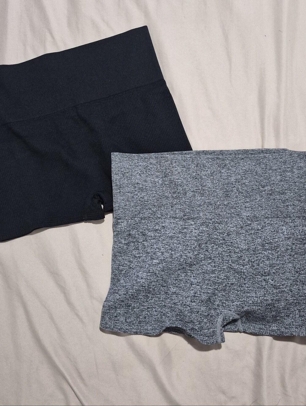 Womens Ribbed Knit Shorts - Gray and Black